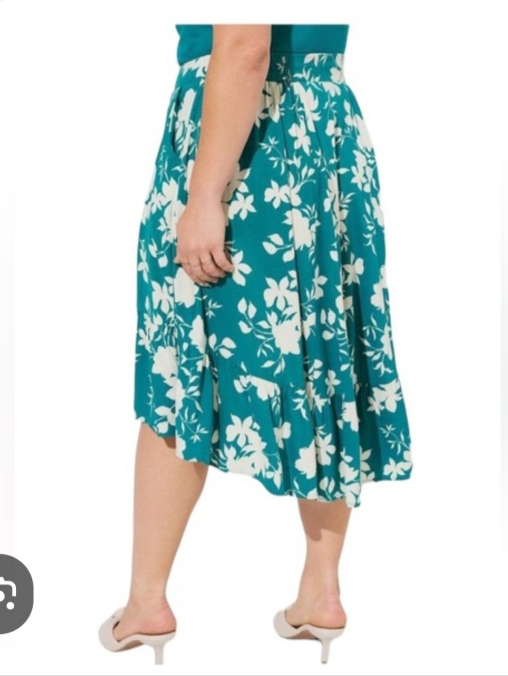 Teal Floral Midi Skirt - Women Sz 3X